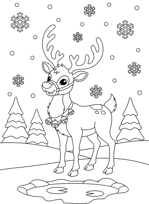 Reindeer in the snow coloring page