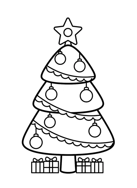 Easy Christmas tree to decorate coloring page