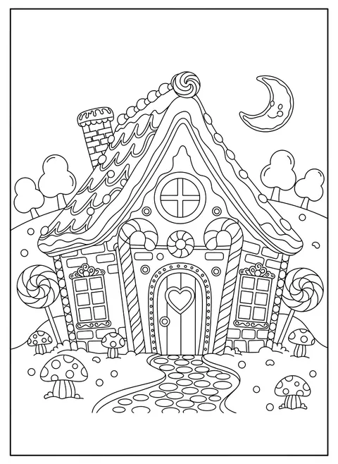 Gingerbread house coloring page