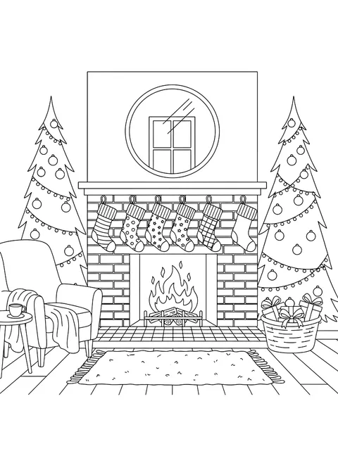 Stockings by the fireplace coloring page