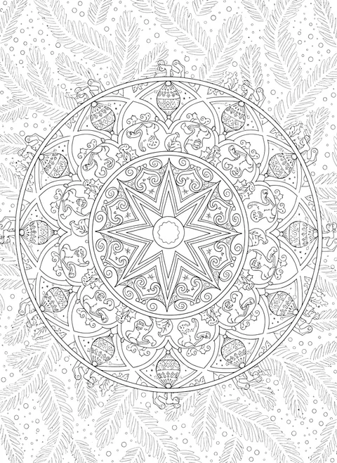 Detailed Christmas mandala coloring page