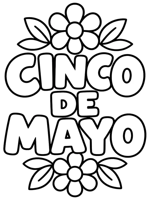 Easy Cinco de Mayo lettering with flowers coloring page