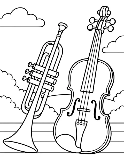 Trumpet and violin coloring page