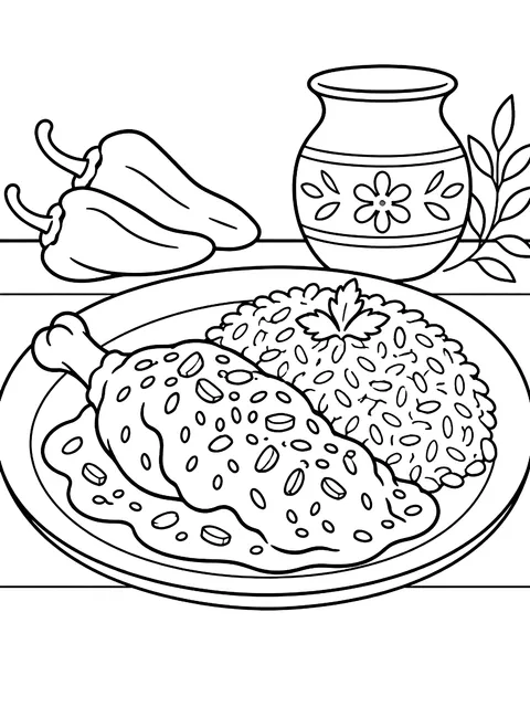 Mole poblano with rice coloring page