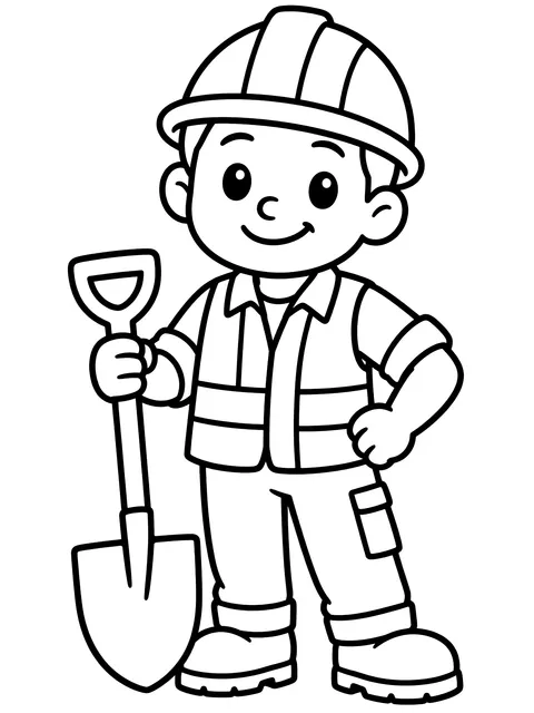 Easy Construction worker with a shovel coloring page