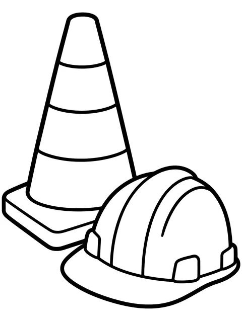 Easy Traffic cone and hard hat coloring page