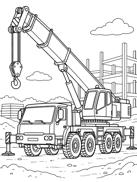 Mobile crane truck coloring page