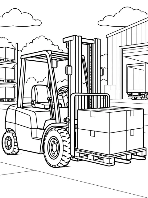 Forklift carrying a pallet coloring page