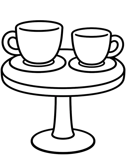 Easy Two cups on a café table coloring page