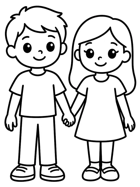 Easy Couple holding hands coloring page