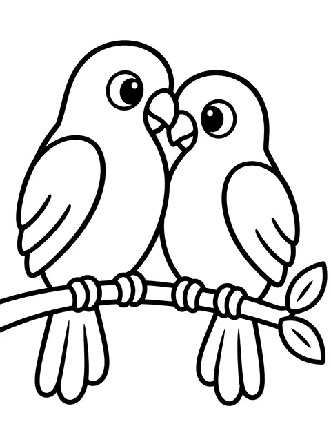 Easy Two lovebirds on a branch coloring page