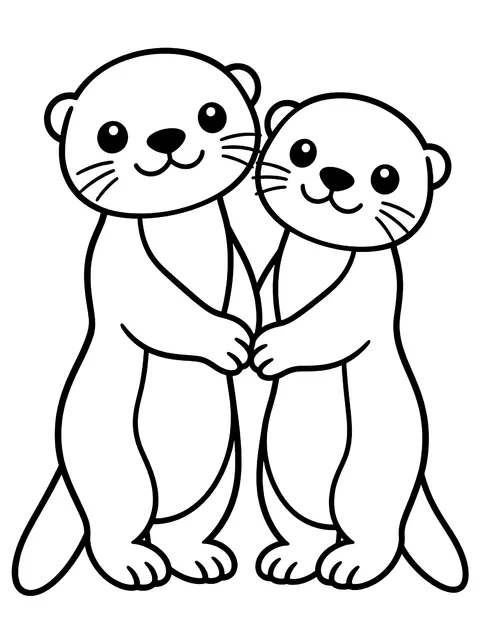 Easy Otters holding paws coloring page