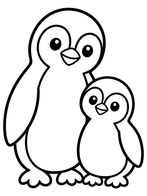 Easy Penguin pair coloring page