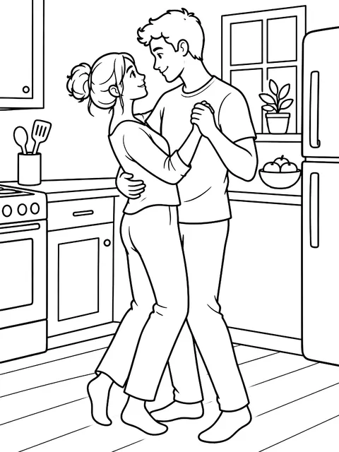 Slow dance in the kitchen coloring page