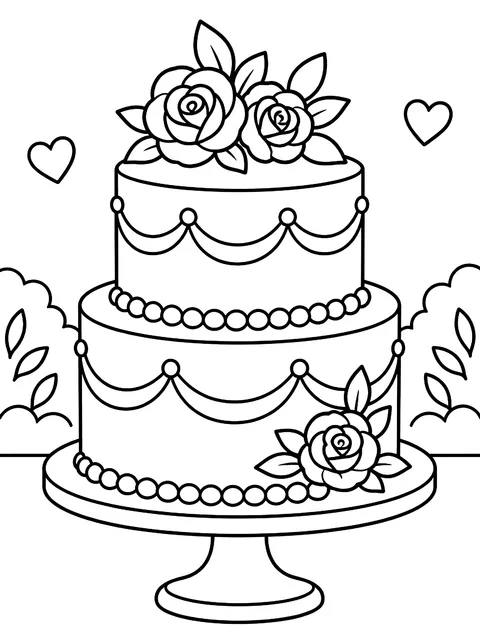 Two-layer wedding cake coloring page