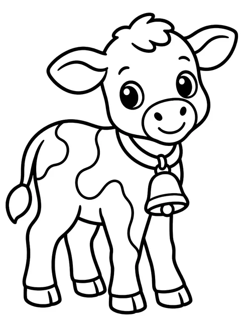 Easy Calf wearing a bell coloring page