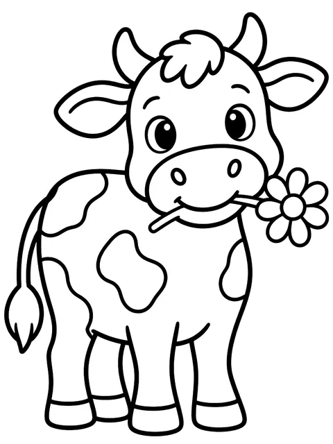 Easy Cow with a daisy in its mouth coloring page