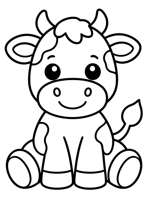 Easy Cute cow sitting coloring page