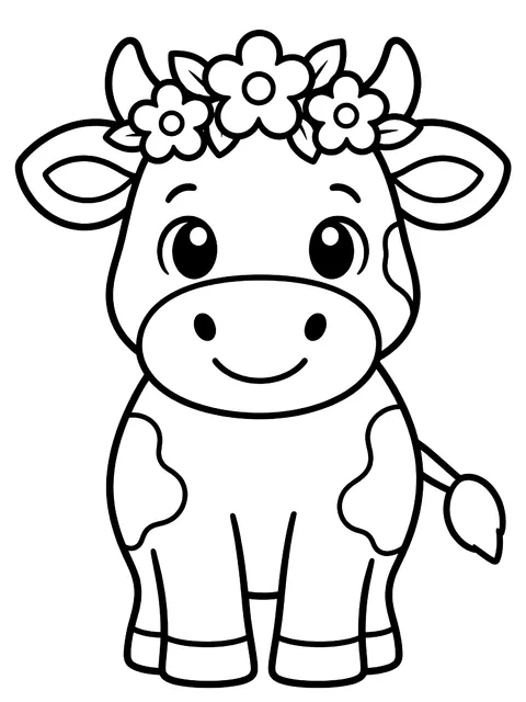 Easy Cow wearing a flower crown coloring page