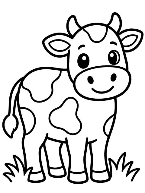 Easy Simple cow standing in grass coloring page