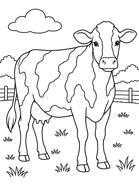 Holstein cow in a pasture coloring page