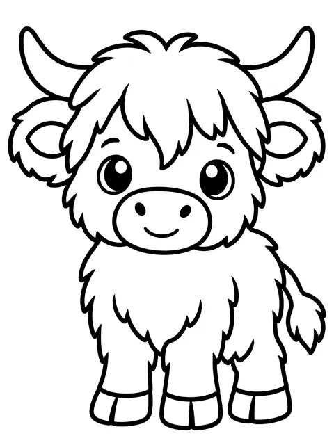 Easy Baby Highland cow coloring page