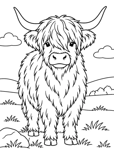 Shaggy Highland cow coloring page