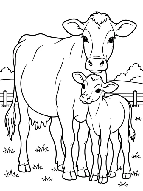 Jersey cow and her calf coloring page