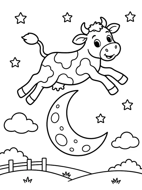 Cow jumping over the moon coloring page