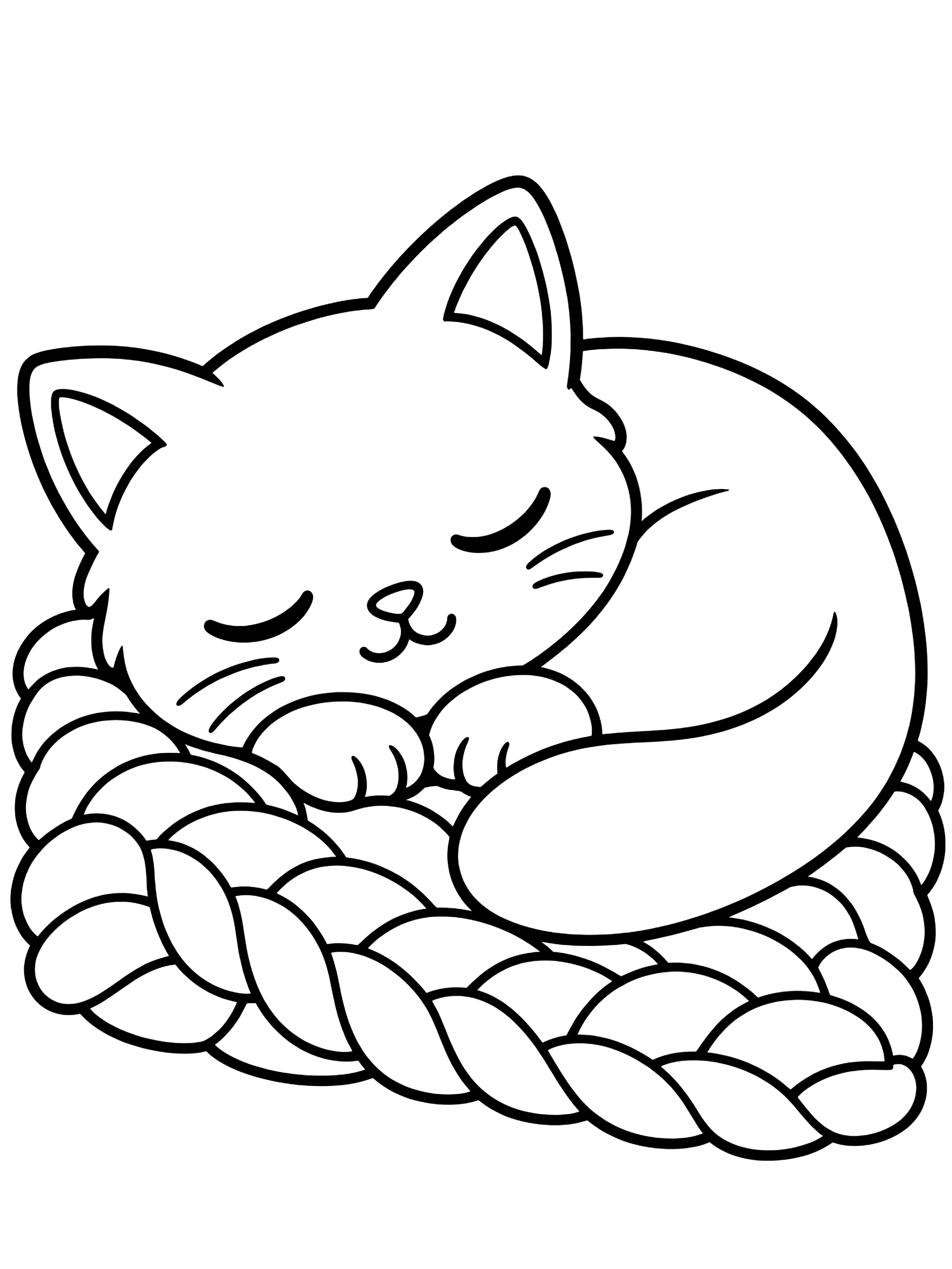 Easy Cat curled on a knitted blanket coloring page