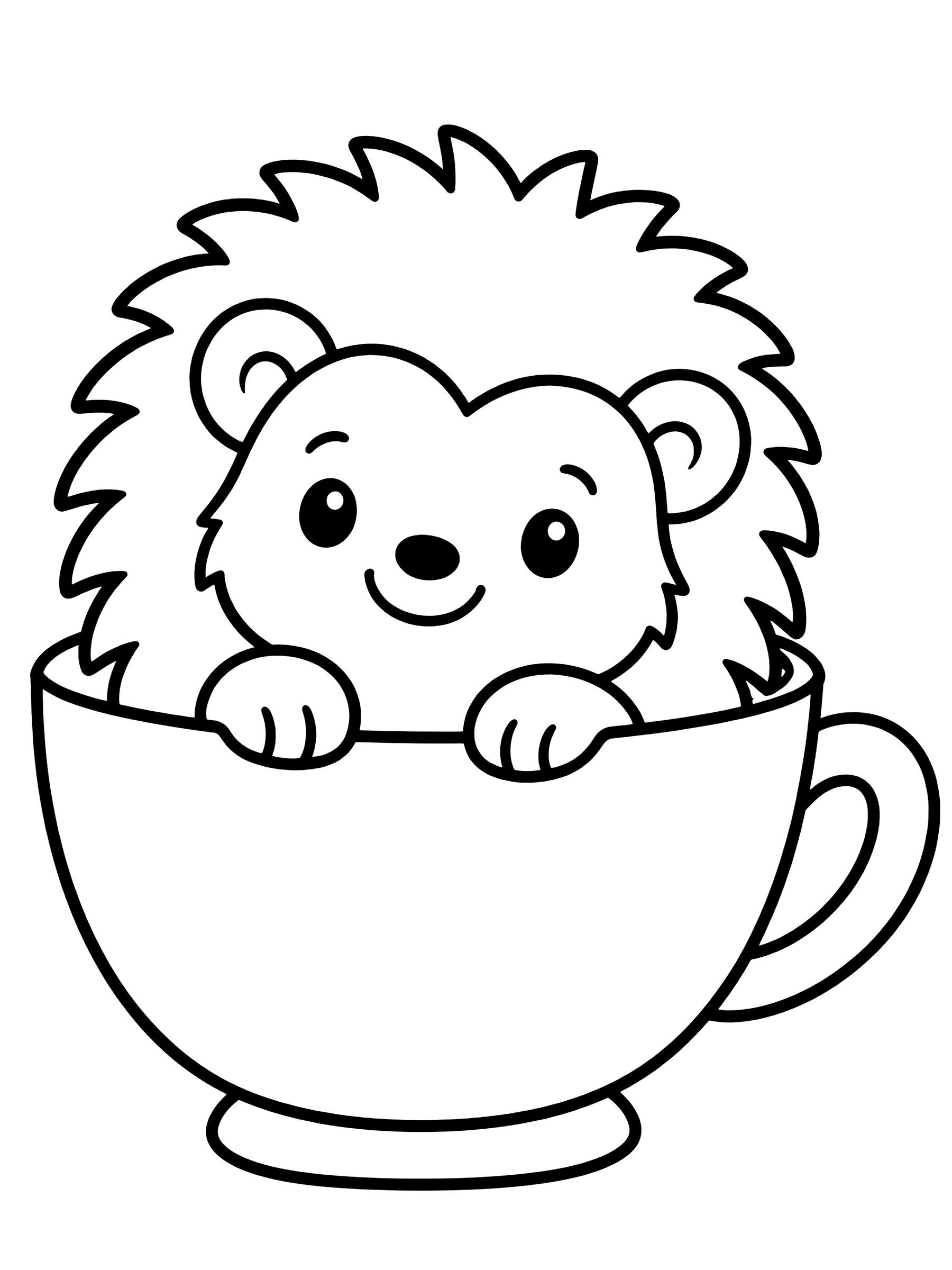 Easy Hedgehog in a teacup coloring page