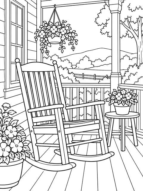 Porch with a rocking chair coloring page