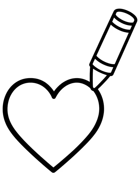 Easy Crayon drawing a heart coloring page