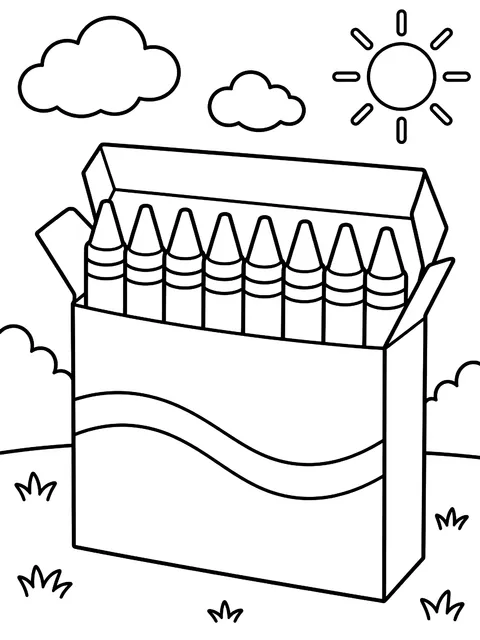 Open box of eight crayons coloring page