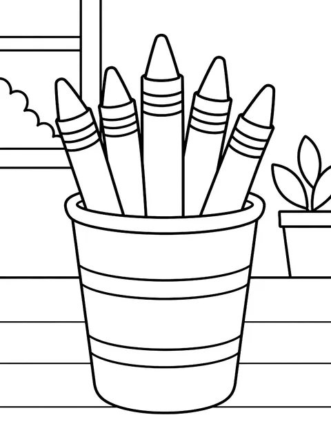 Crayons standing in a cup coloring page