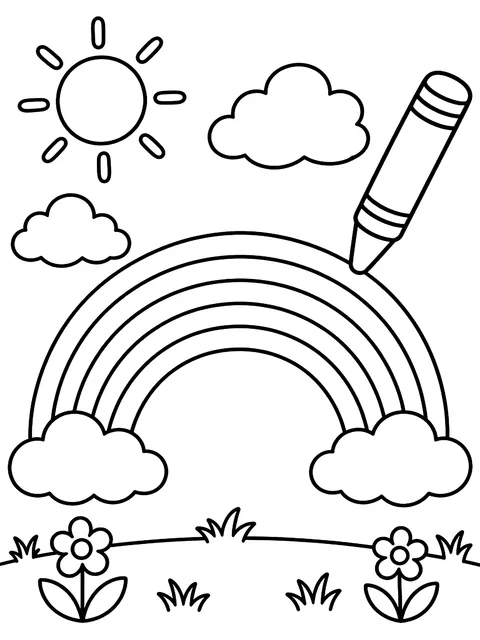 Crayon drawing a rainbow coloring page