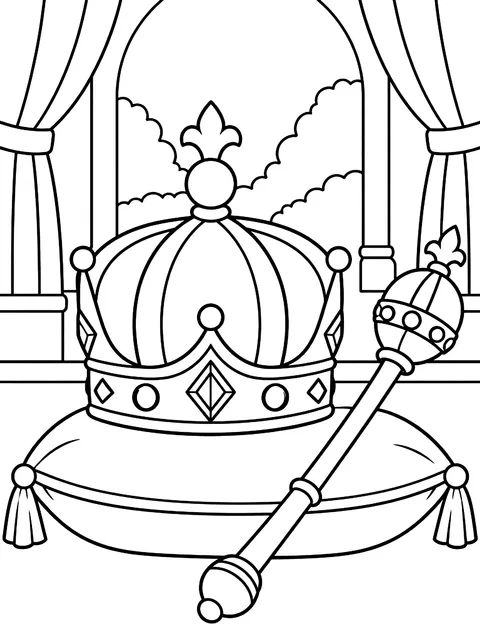 Crown and scepter coloring page
