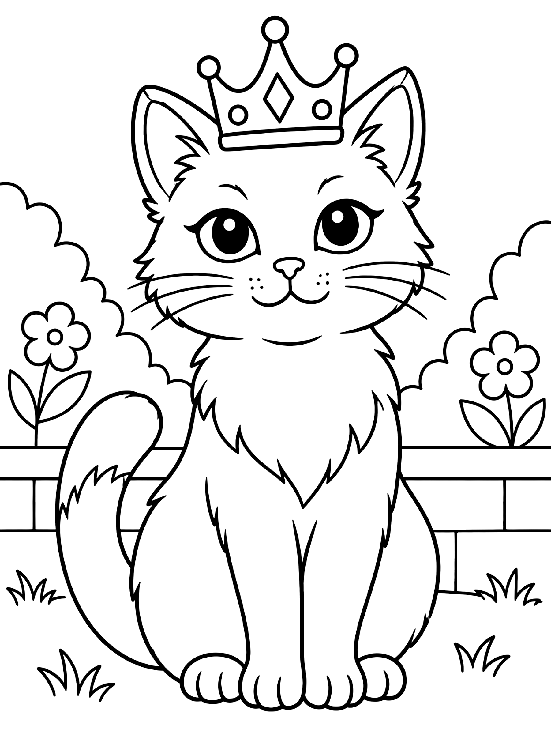 Cat wearing a crown coloring page