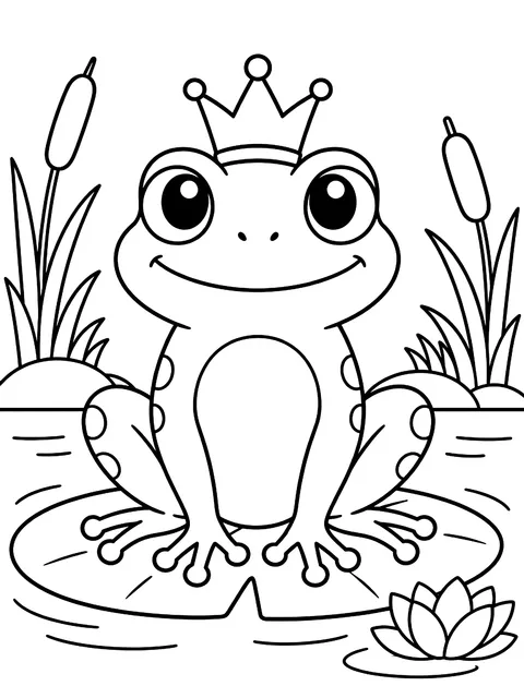 Frog wearing a tiny crown coloring page