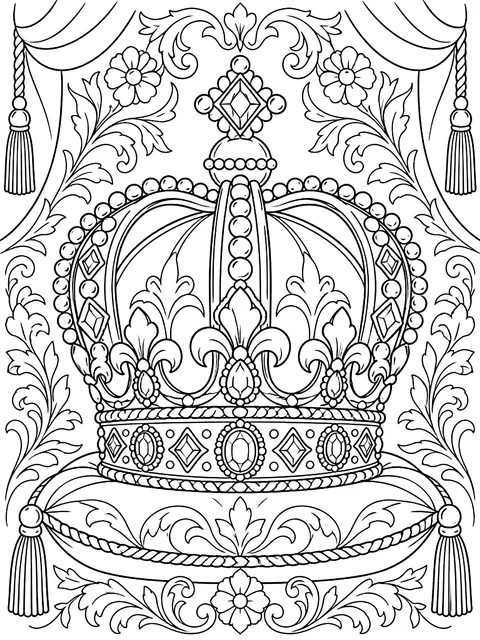 Detailed Detailed royal crown with pearls and gems coloring page