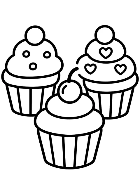Easy Three mini cupcakes coloring page