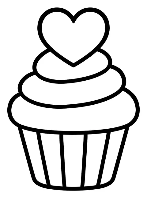 Easy Cupcake with a heart topper coloring page