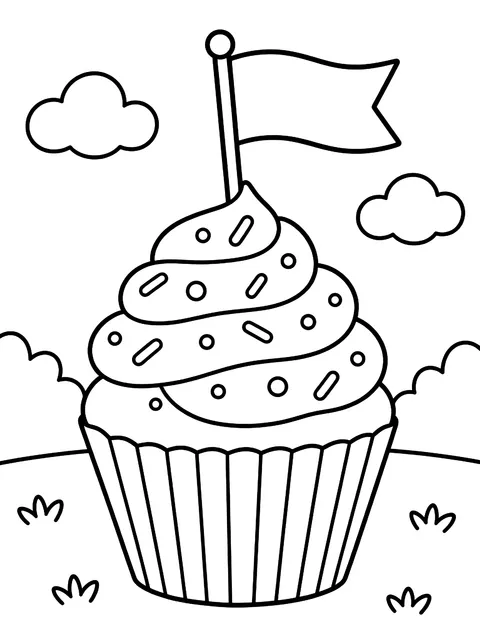 Cupcake with a blank flag topper coloring page