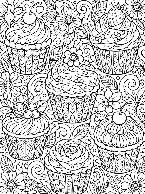 Detailed Cupcake pattern page coloring page
