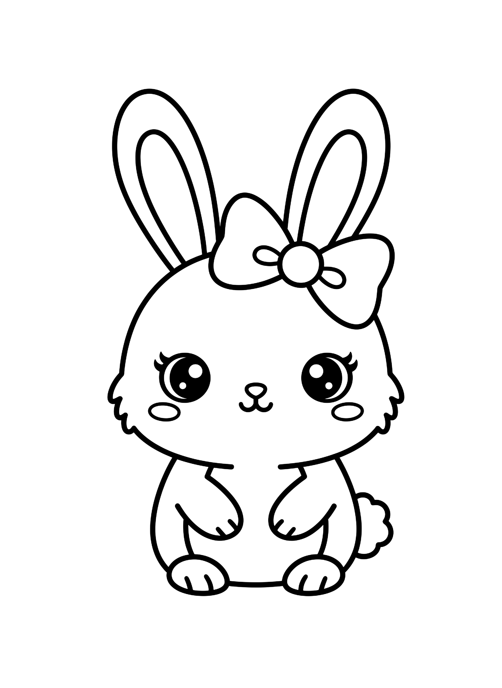 Easy Kawaii bunny with a bow coloring page