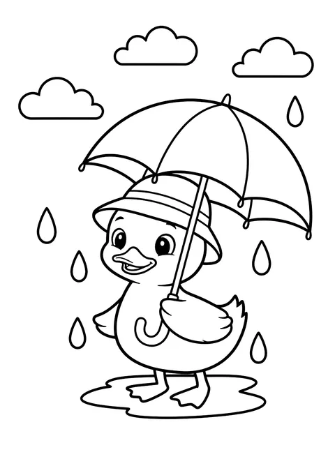 Easy Duckling with an umbrella coloring page