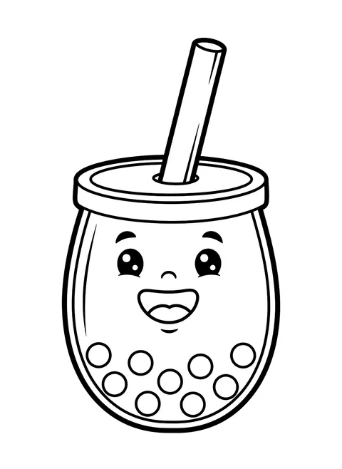 Easy Smiling boba tea coloring page