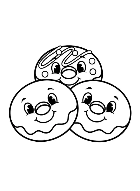 Easy Happy donuts coloring page