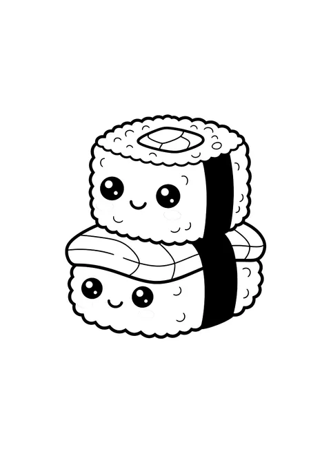 Easy Kawaii sushi coloring page