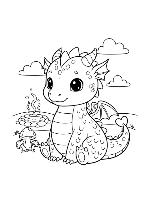 Cute baby dragon coloring page